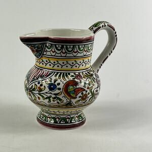 Ceramicas de Coimbra Portugal Hand Painted Small Pitcher 5.5"x5" Folk Art XVII